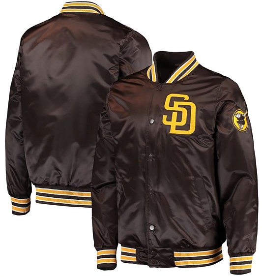 San Diego Padres Vintage Style Brown Satin The Diamond Bomber Varsity Jacket