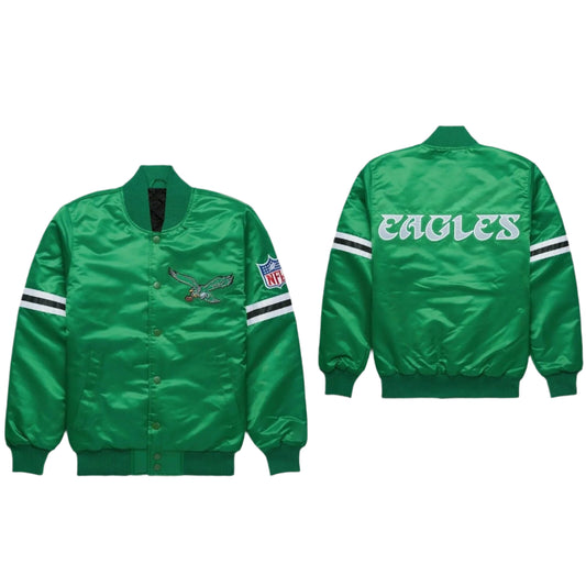 NFL Philadelphia Eagles Unisex Satin Bomber Style Full Snap Varsity Jackets-04