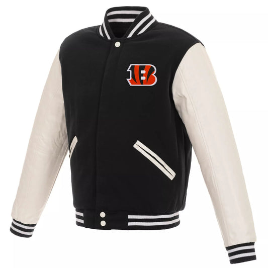 NFL Cincinnati Bengals  Jacket leathr Sleeves Embroidered Logos
