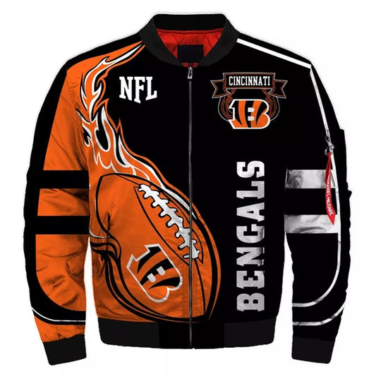 Cincinnati Bengals bomber Jacket fire balls Casual Jacket