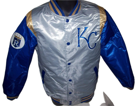 KANSAS CITY ROYALS REVERSIBLE Satin Jacket  BLUE & SILVER