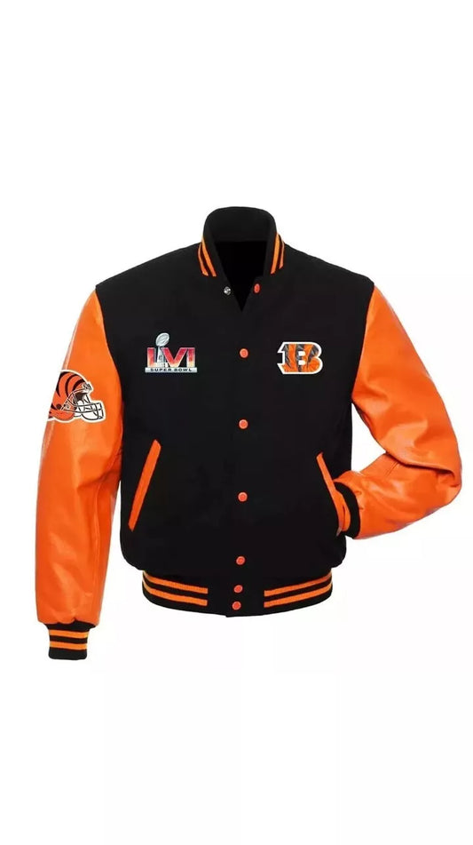 Letterman Cincinnati Bengals Super Bowl Varsity Jacket Wool & Leather