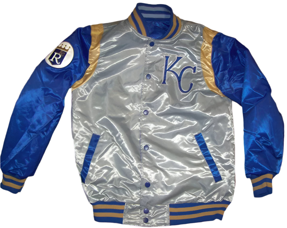 KANSAS CITY ROYALS REVERSIBLE Satin Jacket  BLUE & SILVER