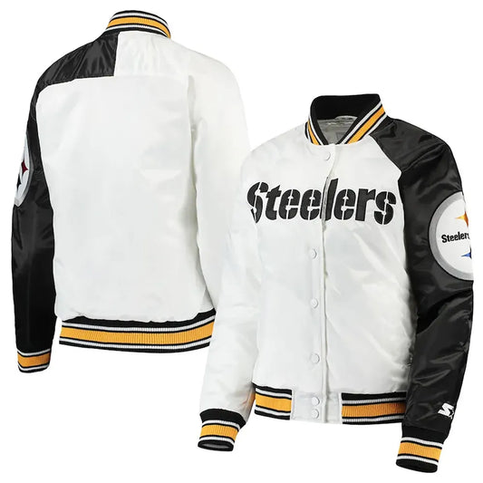 Hometown Pittsburgh Steelers White/Black Satin Jacket