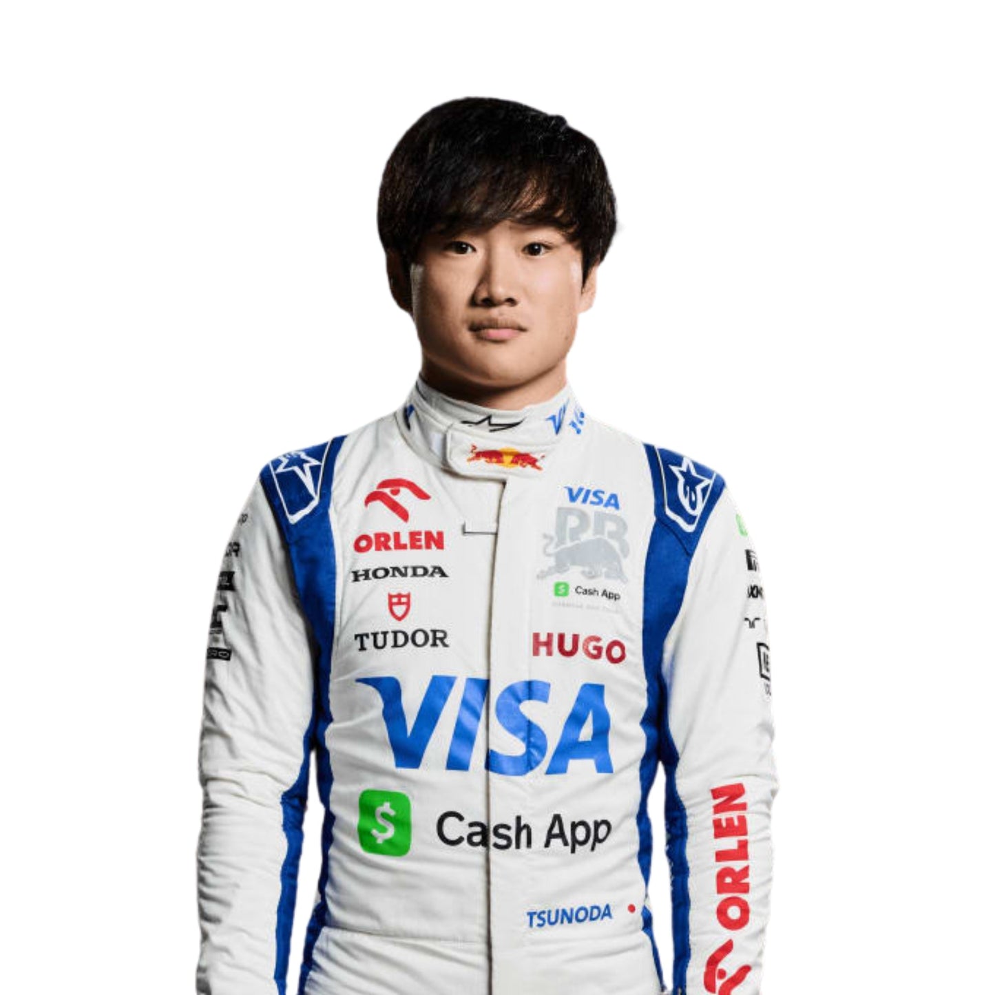 Portrait view Yuki Tsunoda in the AlphaTauri F1 Racing Suit